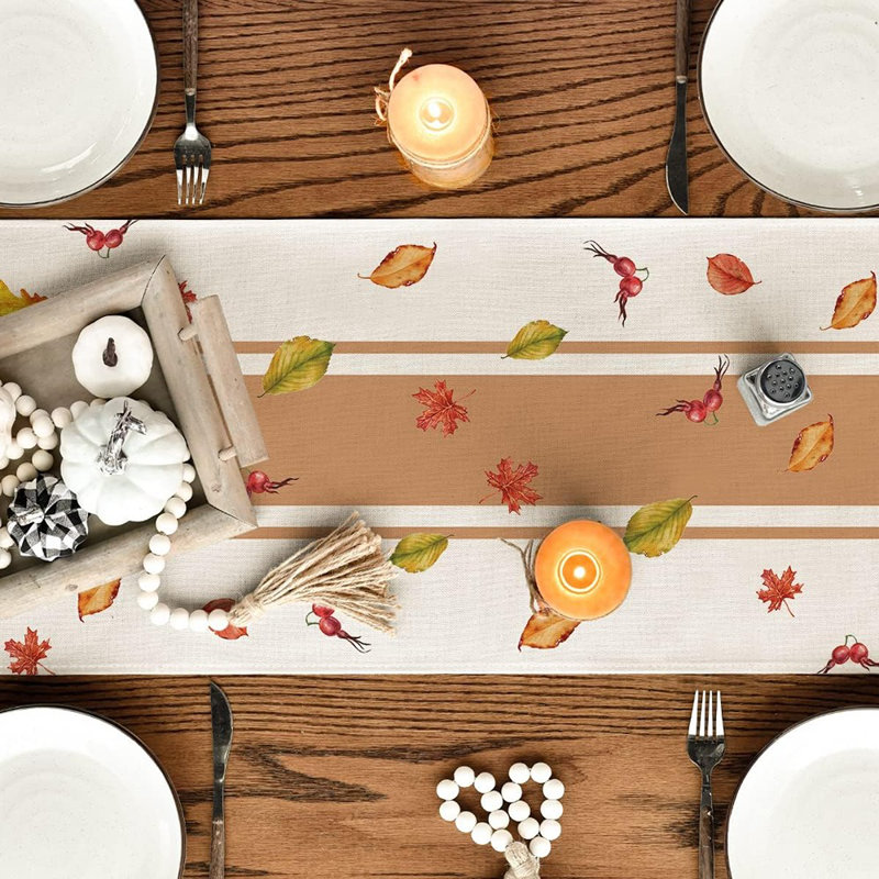 Chemin de table d'automne feuilles de citrouille vases floraux, décoration de table de salle à manger d'automne de l'Action de grâce pour la décoration de fête à la maison 13 x 72 pouces