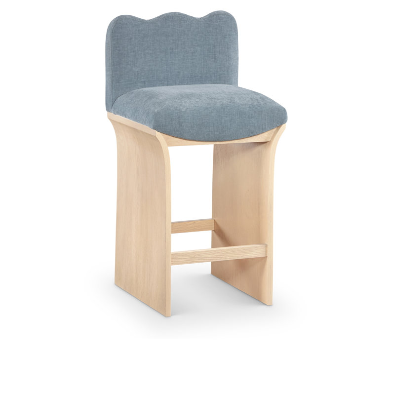 Tabouret de comptoir Shaw Cassady, Tissu chenille bleu clair, Naturel