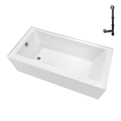 Baignoire en alcôve en acrylique blanc brillant avec drain extérieur 66 po x 32 po Streamline