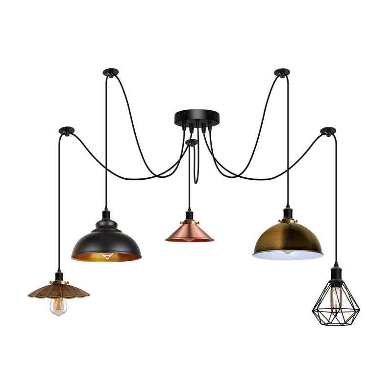 Rotella 5 - Light Black/Yellow Brass/Brushed Copper Cluster Pendant