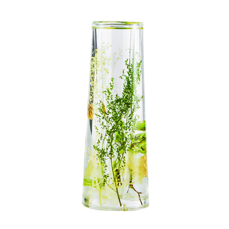  Home Decor Acrylic Liquid 3d Floating Motion Cylinder Oval Flower Vase Boutique Floral Decoration Green Plant, Green
