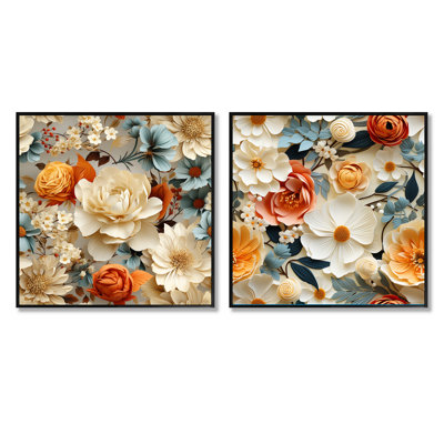 Padula - Ensemble de 2 collages carrés floraux