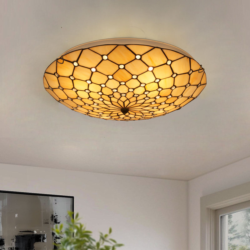 Elegant 4-light 20" Tiffany Stained Glass Flush Mount Ceiling Light