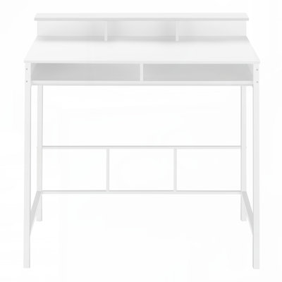 Bureau d'ordinateur, bureau personnel, debout, tablettes de rangement, l 48 po, ordinateur portable, stratifié blanc, métal blanc, contemporain,