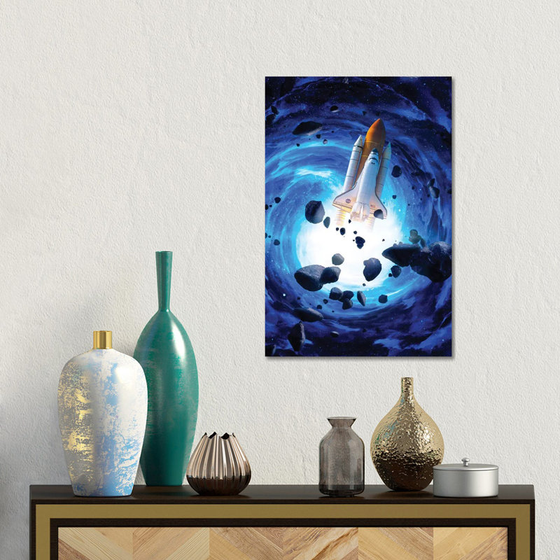 Rocket Launch Blue Vortex And Asteroids 1 Piece Wall Art on Canvas, 30.48 cm H x 45.72 cm W, Canvas