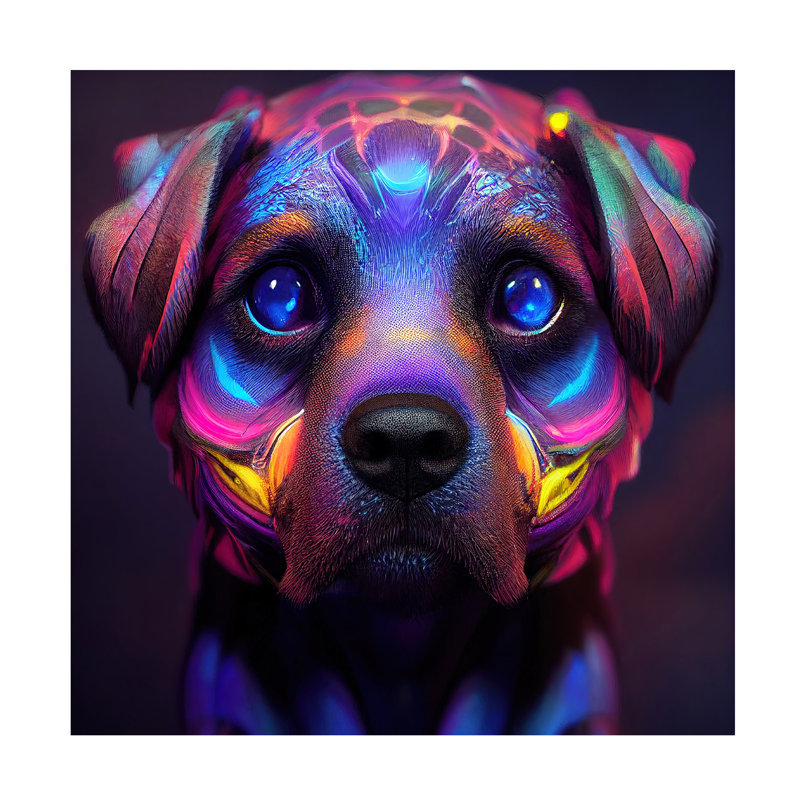 Art mural sur toile tendue - «Wumples 'Dog», art mural pour salon, chambre à coucher ou bureau - 14 x 14