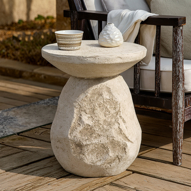 Table d'appoint Laigha Modern Coastal Organic, H 19,5 po x l 16,25 po x P 16,25 po, Beige