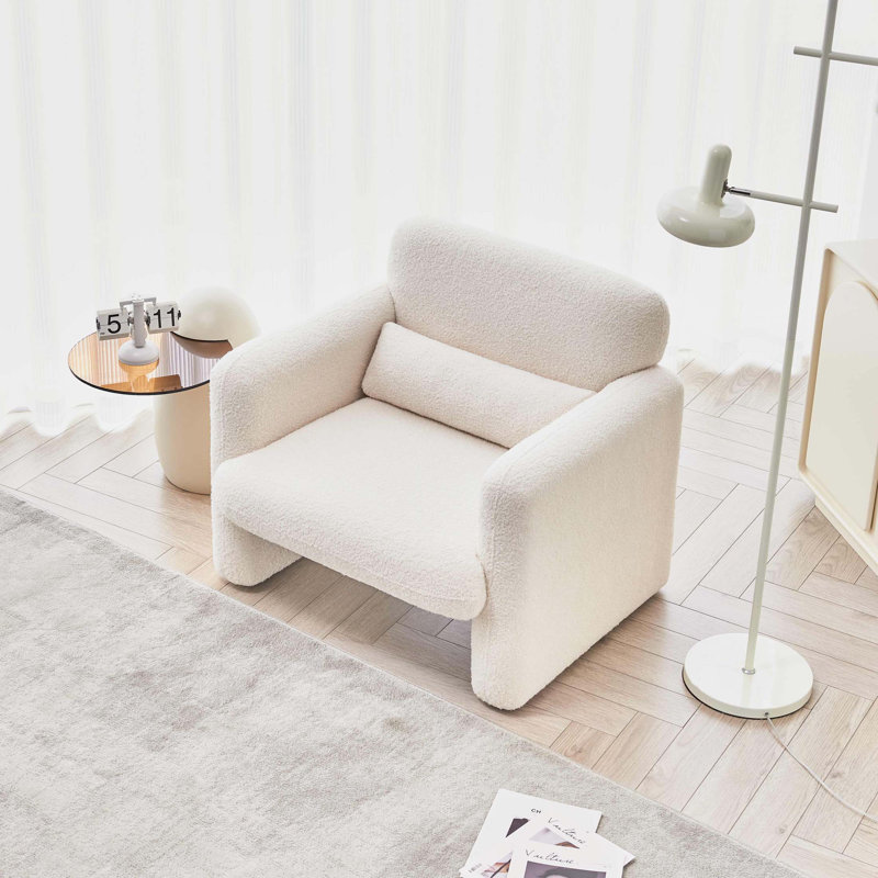 Jahquell 34'' Upholstered Sofa, Beige Lamb Fabric