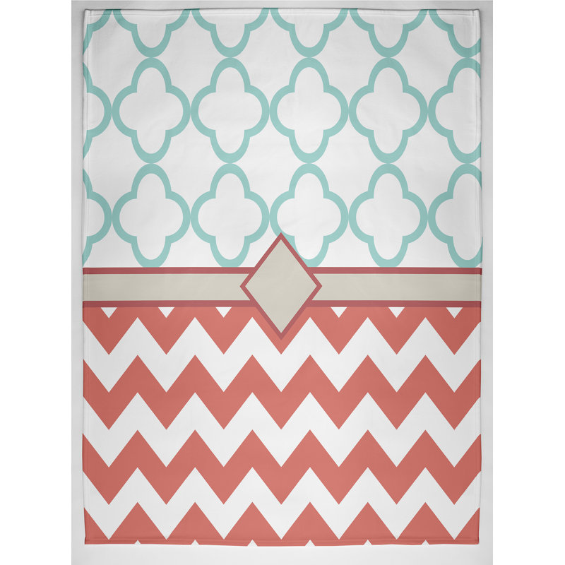 Emeline Plain Weave / Muslin Throw Blanket, Blue/Coral