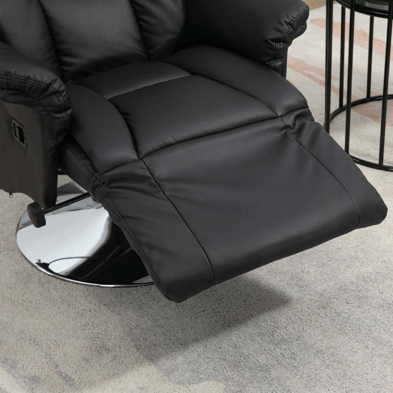 Meryle Faux Leather Swivel Recliner, Black Faux Leather