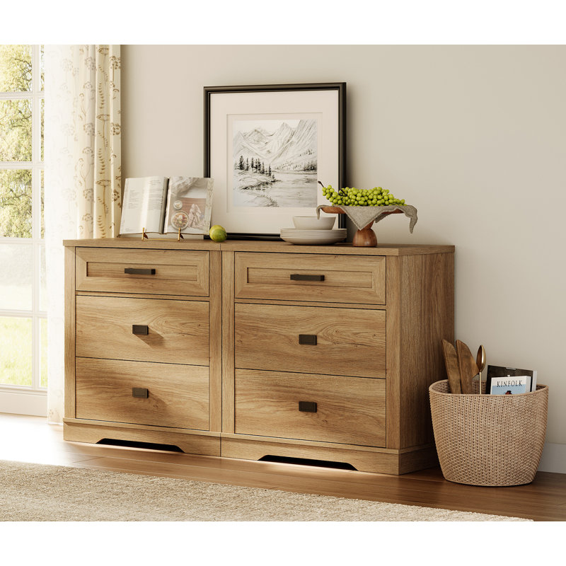 Laziza 6-Drawer Manufactured Wood Dresser, Vintage Oak