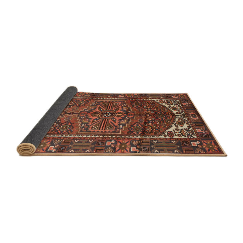 Tapis traditionnel rouge / crème / vert, Rond 4 pi