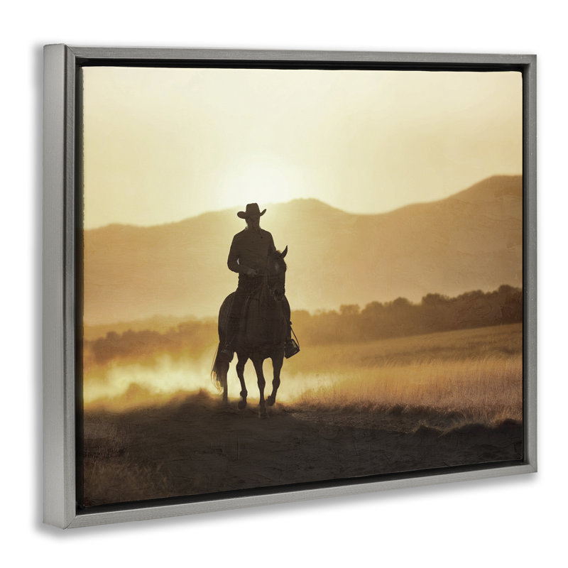 Cadre flottant Cowboy's Ride Home, design par Kim Allen, Cadre flottant gris lustré, H 17 po x l 21 po