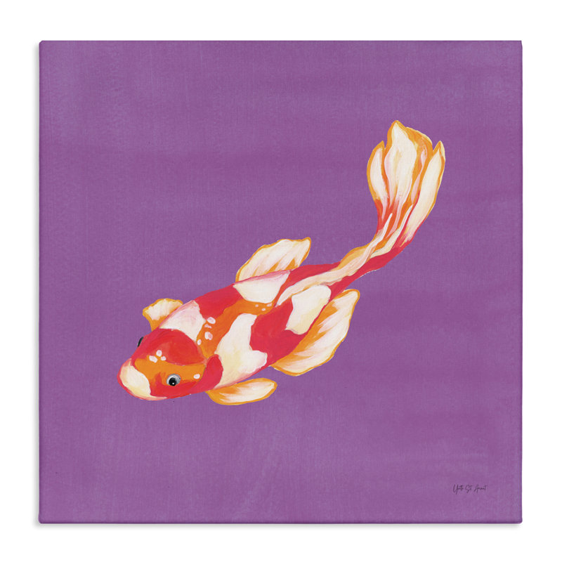 Koi coloré sur toile mauve, design par Yvette St. Amant, H 30 po x l 30 po