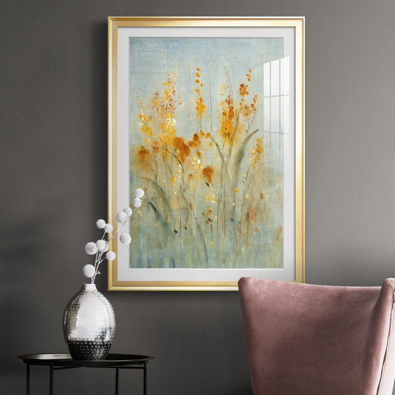 Jet de fleurs sauvages II, reproduction encadrée de qualité supérieure - prête à être accrochée, Or