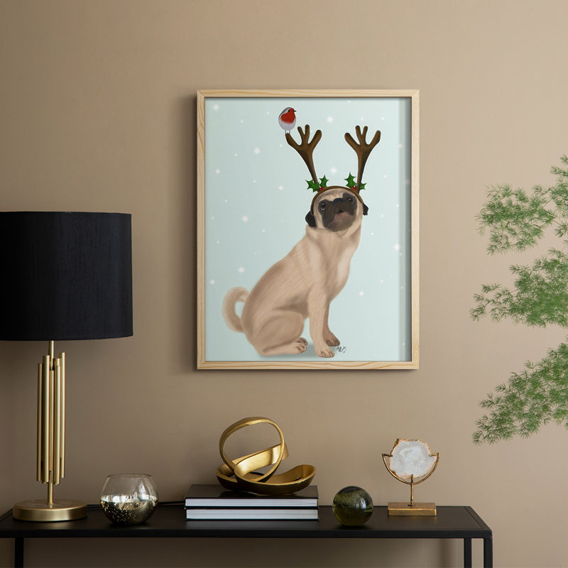 Reproduction encadrée de Noël carlin avec bois et merle - bois massif, Encadré naturel, H 11 po x l 9 po