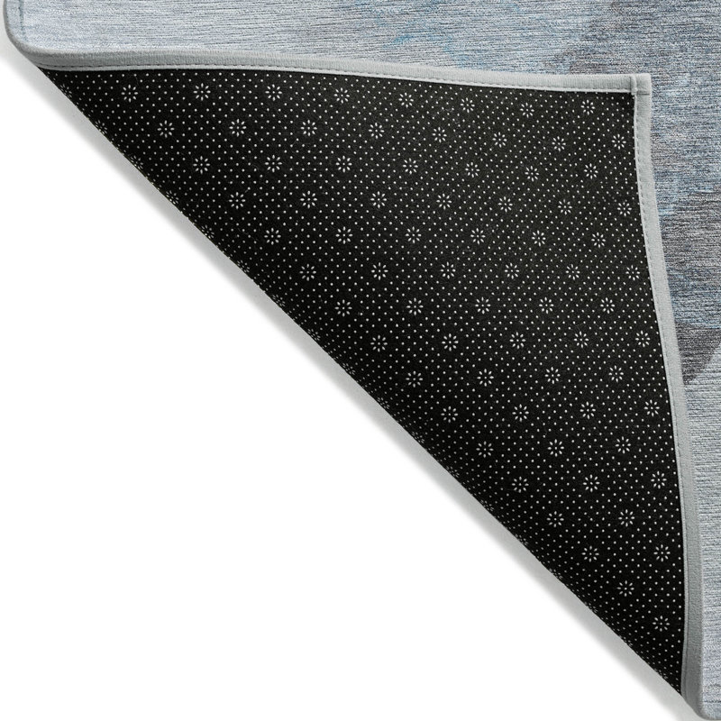 Tapis extérieur bleu sarcelle lavable abstrait 9 pi x 12 pi bleu et gris