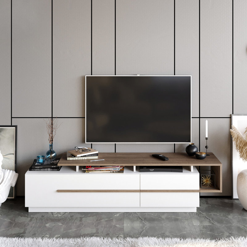 Crisslyn Unfinished TV Stand for TVs up to 70", Walnut/White