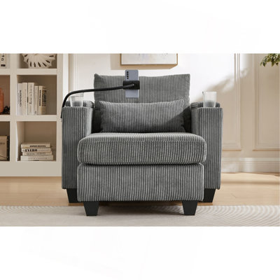 Méridienne convertible 37,4 po Canapé-lit Canapé-lit en velours côtelé avec ports USB, deux porte-gobelets, un porte-téléphone et un grand espace de rangement pour le salon et la chambre à coucher
