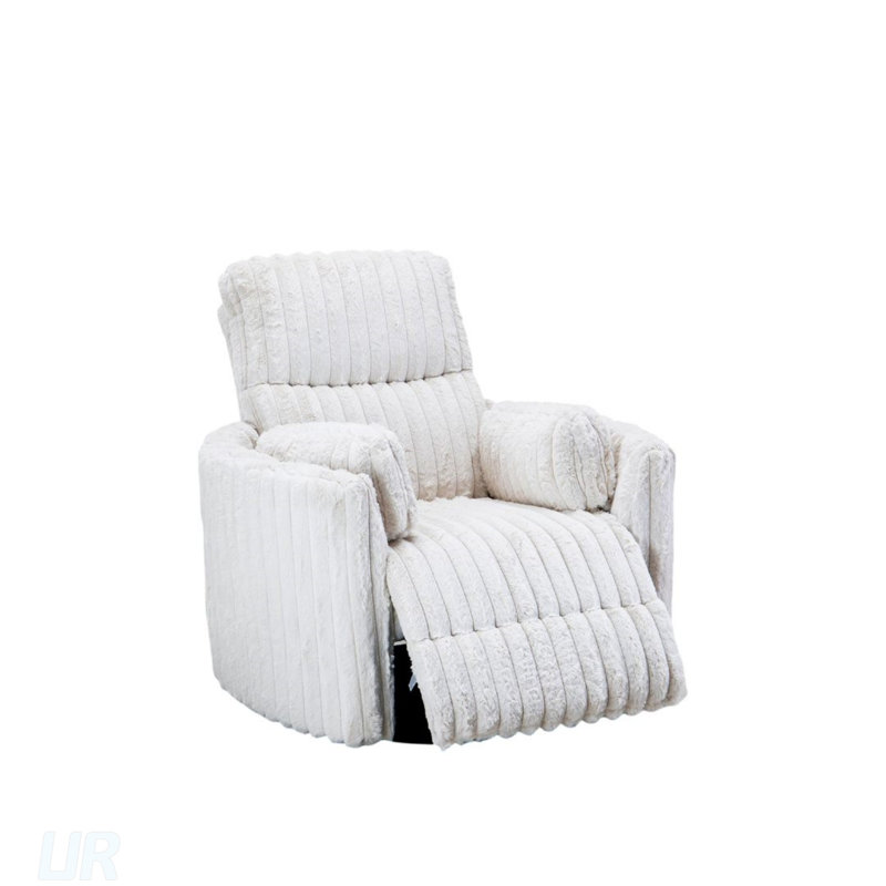 Contemporary Power Glider Recliner With Swivel Curved Arms And Pillow Fill For Comfortable Living Room Seating, White