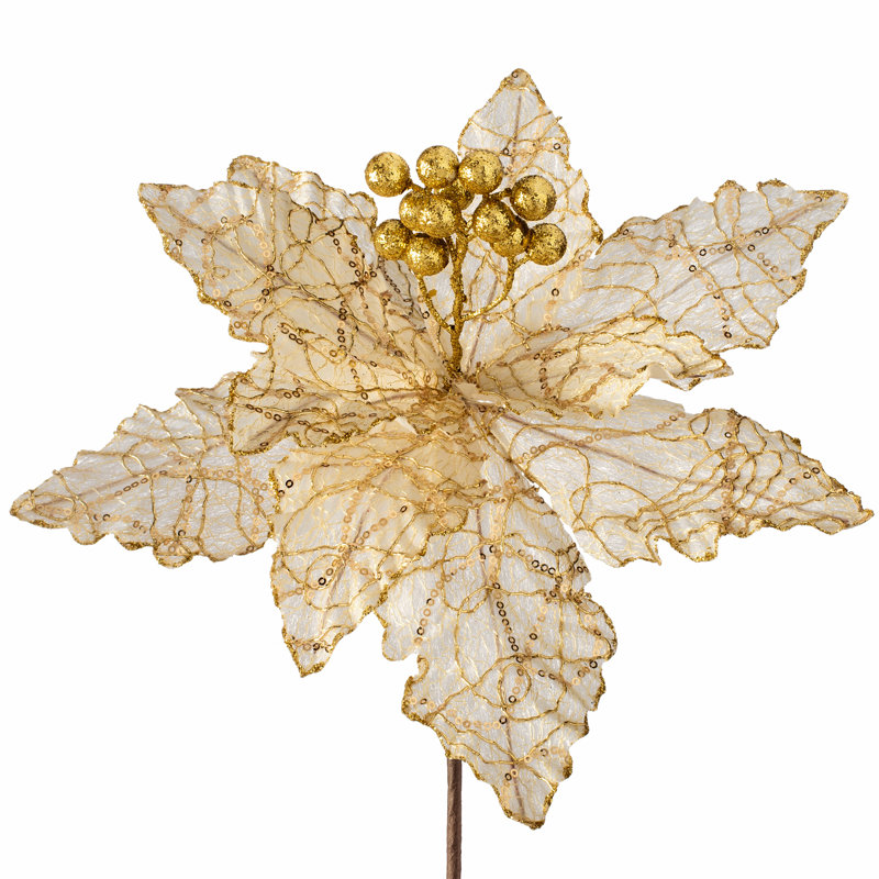 Fabric Poinsettia Arrangement, Gold