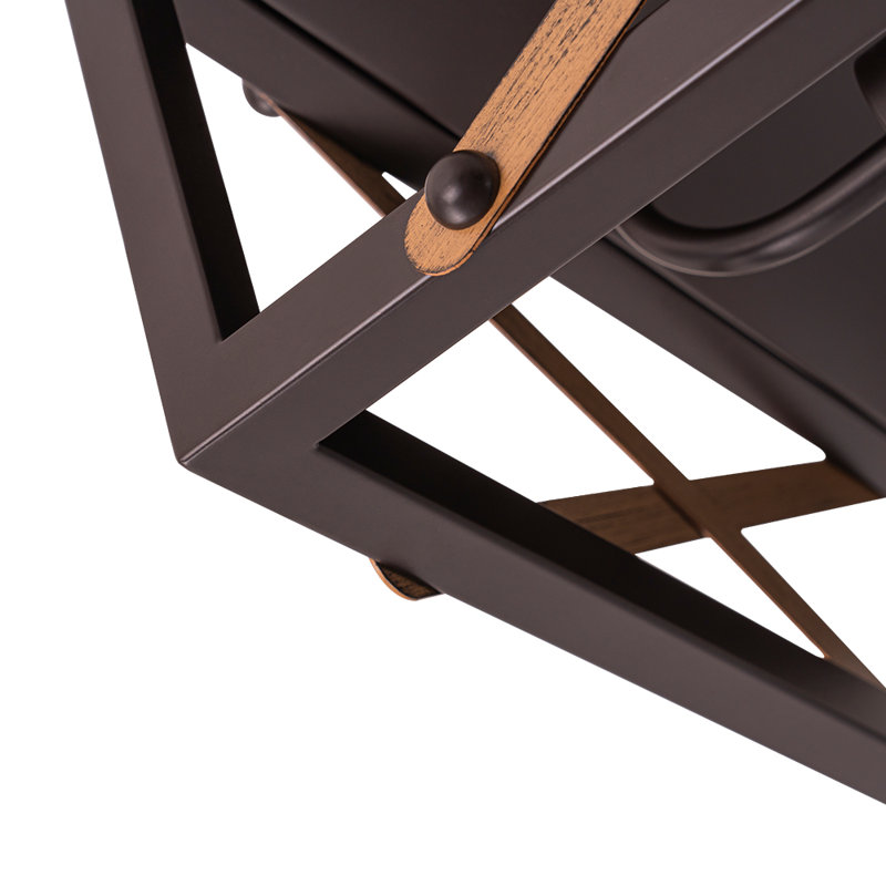 2 - Light Open Cage Square Wood Grain Flush Mount