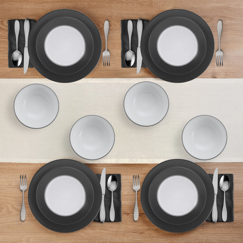 Service de table en grès 12 pièces Grayson, service pour 4, Gris anthracite