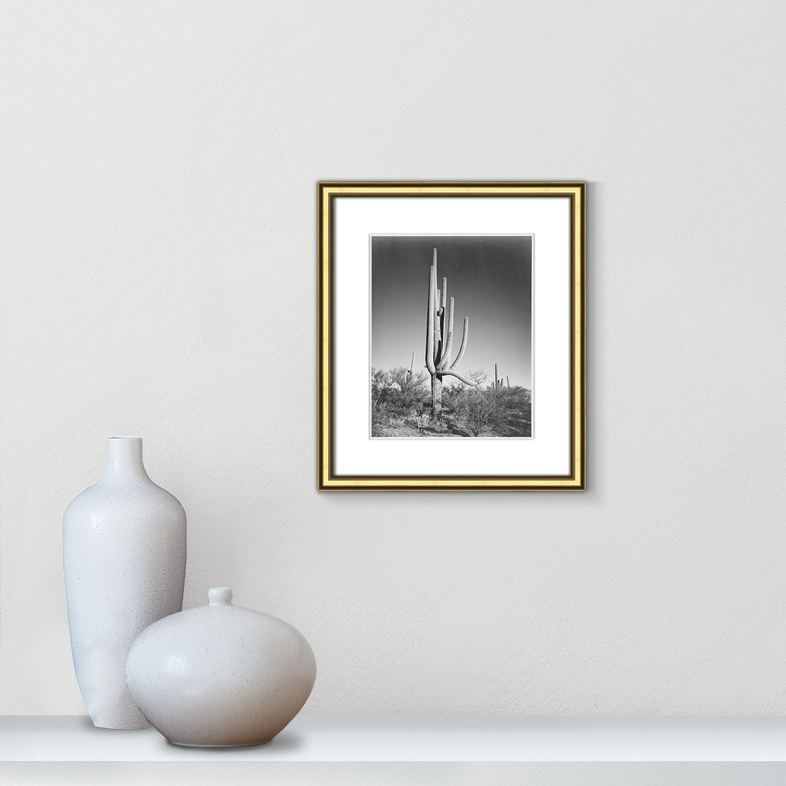 Saguaro National Monument Print by Ansel Adams, Gold , 16.25" H x 14.25" W x 0.88" D