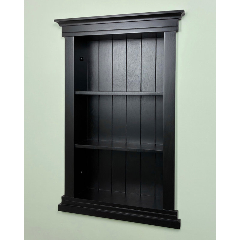 Fox Hollow Furnishings 14x24 Elliot Craftsman Recessed Wood Wall Niche Insert Shelf - NO MDF - Black Beadboard Back, 14x24