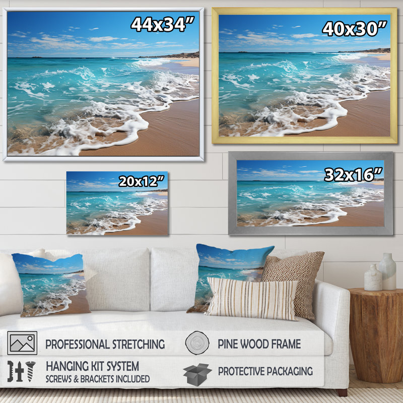 Oceanic Beach Harmony I - art mural côtier pour le salon, H 34 po x l 44 po x P 1,5 po, Cadre naturel flottant