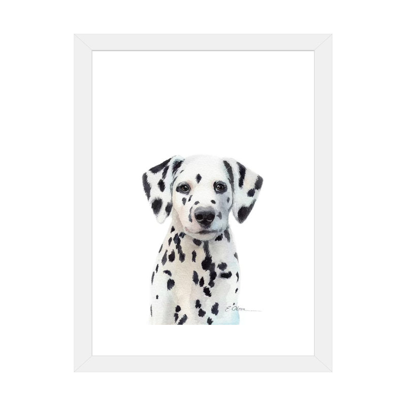 Chiot dalmatien par Watercolor Luv - reproduction d'art, Papier encadré blanc, H 32 po x l 24 po x P 1 po, Blanc