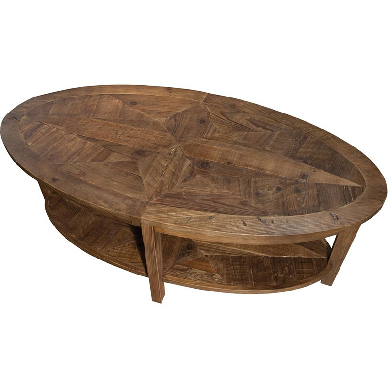 Table basse 48 po avec tablette de rangement ovale Natural Revive en bois rustique et style maison de campagne