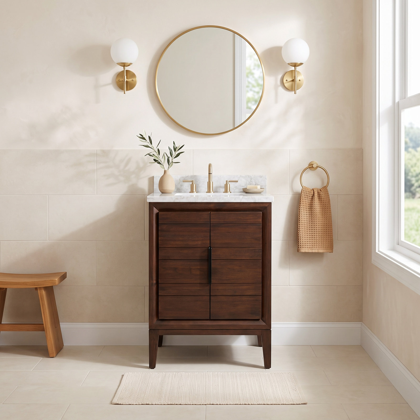 Aliso 24" Carrara Marble Single Bathroom Vanity, Carrara Marble, No Faucet Hole, Java