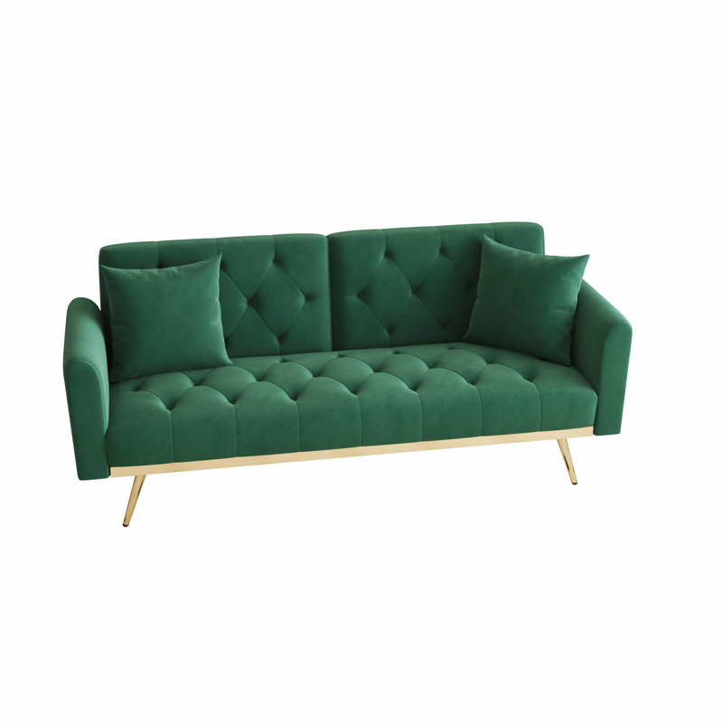 Reeyan 68.3" Upholstered Velvet Sleeper Sofa, Green Velvet