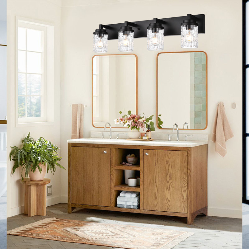 Luminaire de salle de bain 4 lumières à 4 lumières sur meuble-lavabo noir pour ferme moderne avec applique murale rustique industrielle pour salle de bain, chambre à coucher, douille E26.