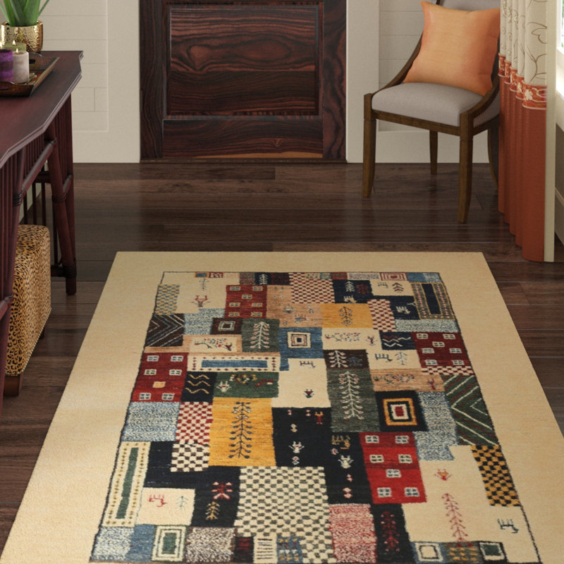 Tapis de surface beige en laine touffeté à la main Sol