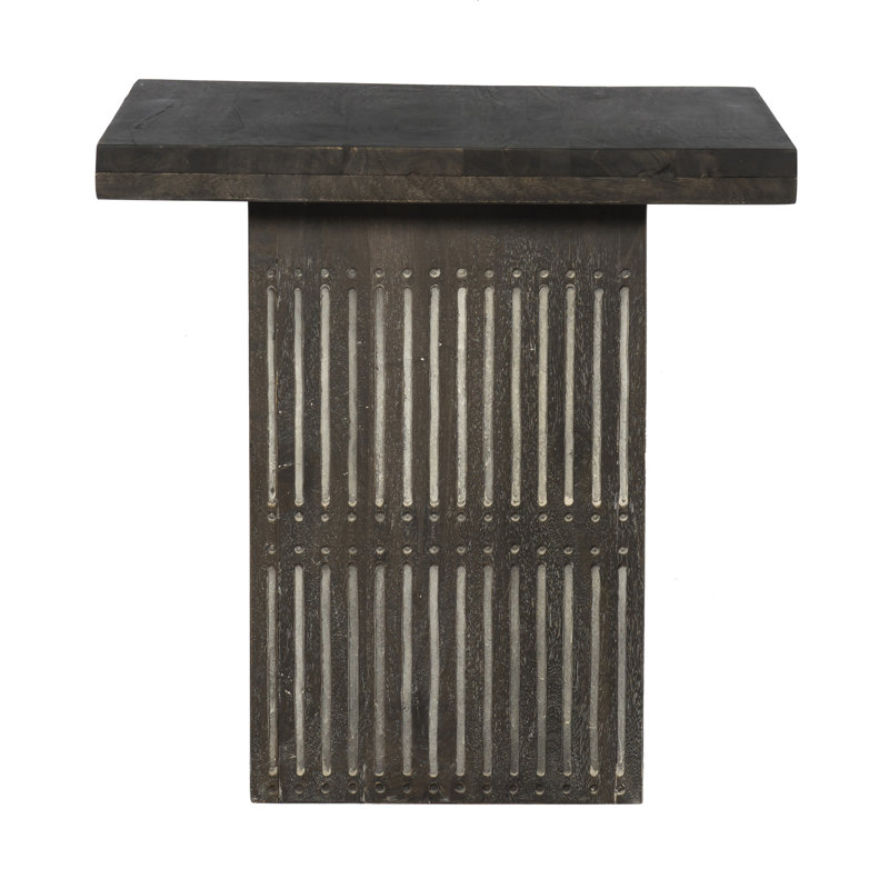 24" Antique Brown Solid Wood Square End Table