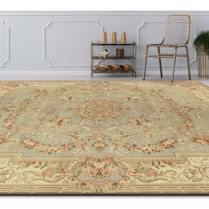 Tapis gris et ivoire noué à la main de haute qualité