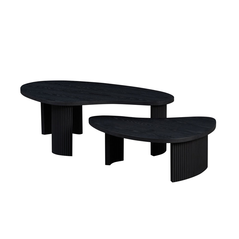 Ensemble de 2 tables basses modernes de forme irrégulière pour le salon, tables basses gigognes faciles à assembler, tables d'appoint de bout pour le bureau du salon, couleur noire