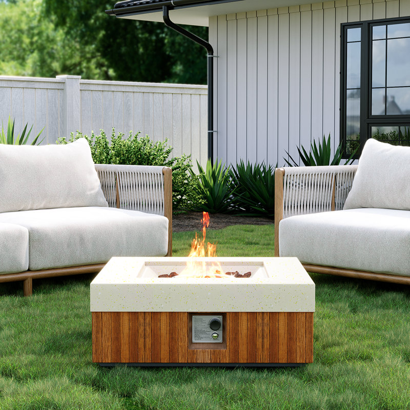 Concrete Propane Fire Pit Table, 11.8" H x 28" W x 28" D, Brown