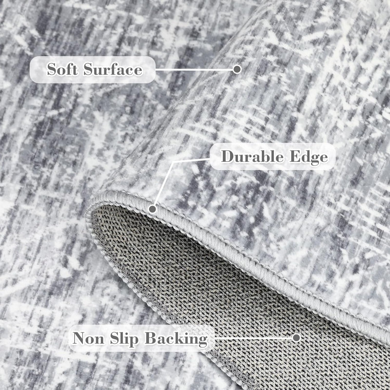 Washable Runner Rug 2X8 Runner Vintage Non Slip Kitchen Runner Distressed Low Pile Entryway Rug Soft Bathroom Rugs Stain Resistant Carpet For Bedroom Hallway Laundry 2'X8' Grey