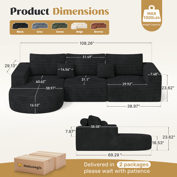 Wrought Studio 110" Modular Sectional Sofa Couches, Cloud Couches For ...