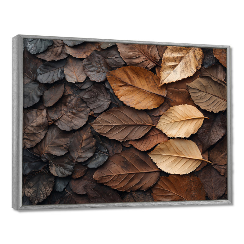 Scarboro Espresso Leaves Veins Of Nature II - feuilles, art mural, Argent argent, H 30 po x l 40 po