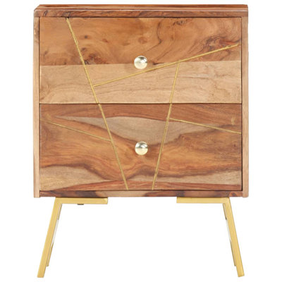 Keiran 2 - Drawer Solid Wood Nightstand in Brown/Gold