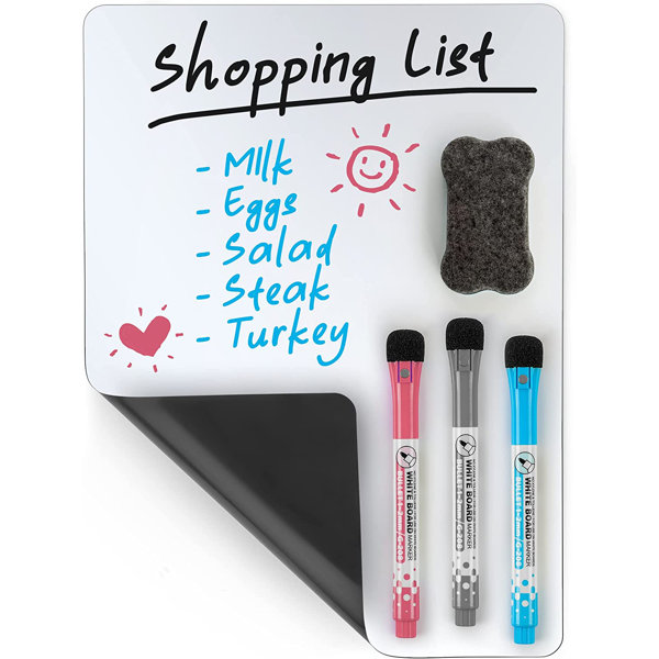 Magnetic Black Dry Erase Board for Fridge, 11.6 X 15 , 4 Chalk