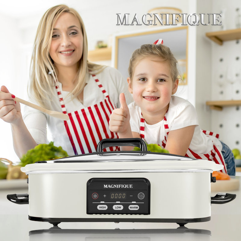 HOMECOOKIN 4 Quart Casserole Programmable Slow Cooker with Oven Safe Ceramic Baking Dish, White