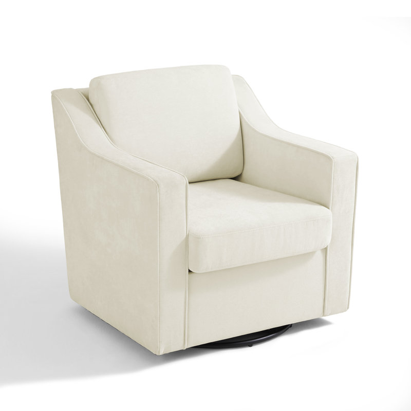 Bronnen Big And Wide Upholstered Beige Cushion Swivel Armchair with Removable Back and Seat Cushion, Beige Chenille