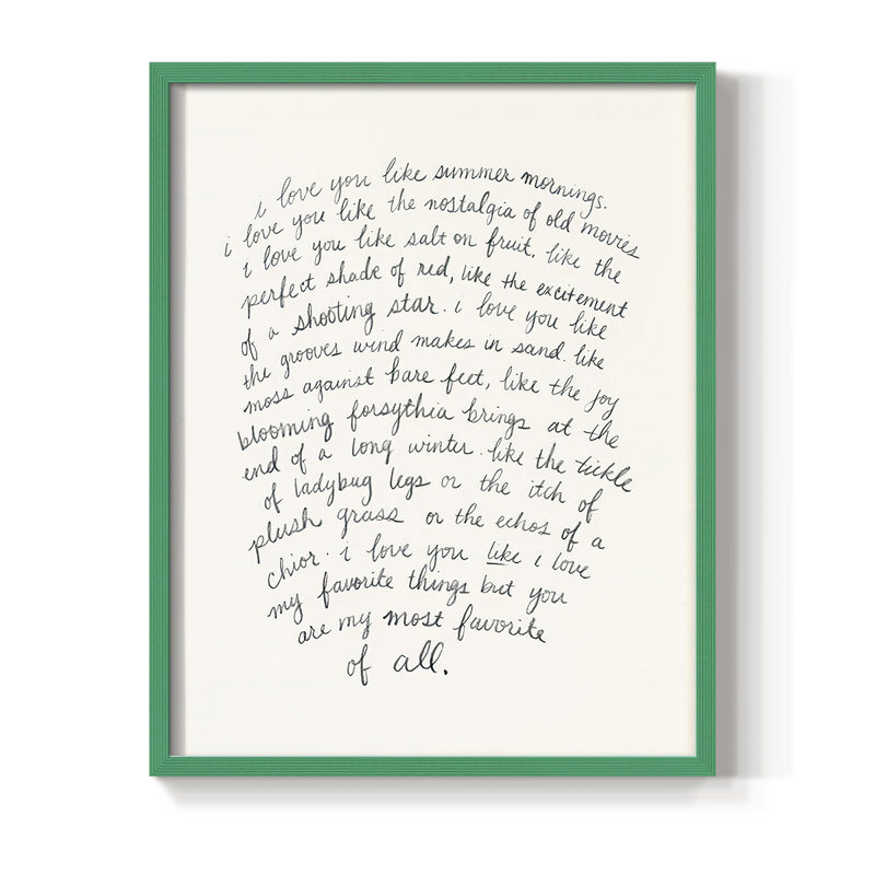 Lettre à un amoureux I, reproduction encadrée - bois massif, H 30 po x l 24 po, Vert