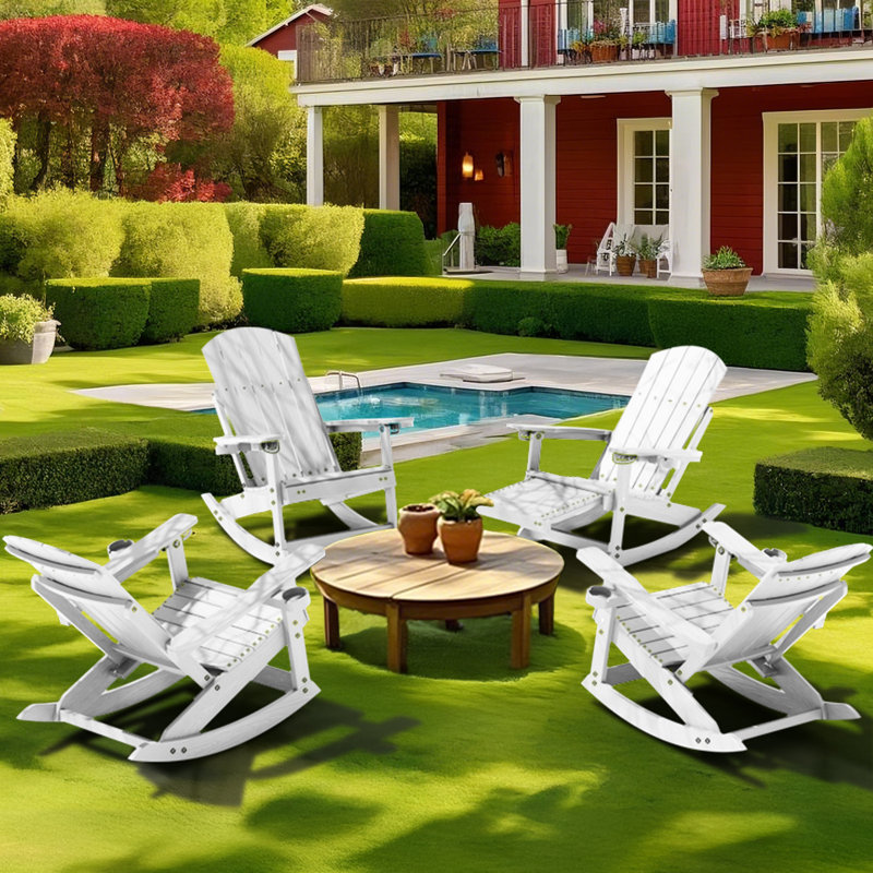 Chaise berçante d'extérieur avec repose-pieds caché Hips, Blanc