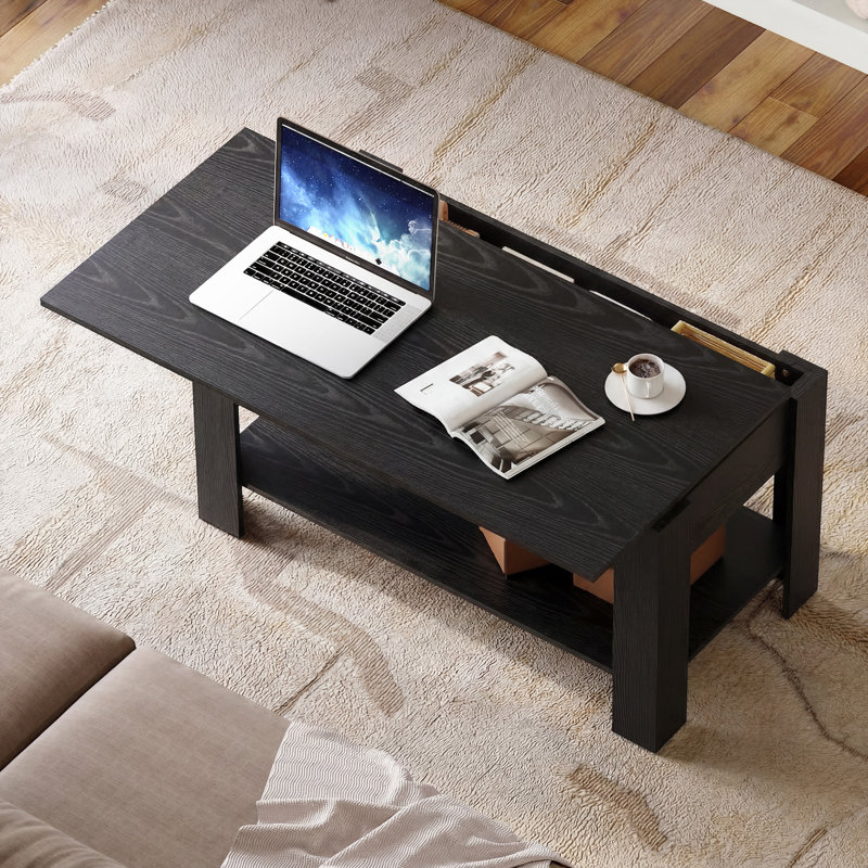 Sparta Lift-Top Coffee Table with Storage & Open Shelf, Modern Coffee Table, Square Coffee Table for Living Room, and Home Office